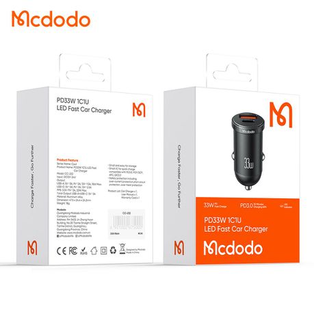 Mcdodo Cargador de Carro - 33w USB + USB-C 33W