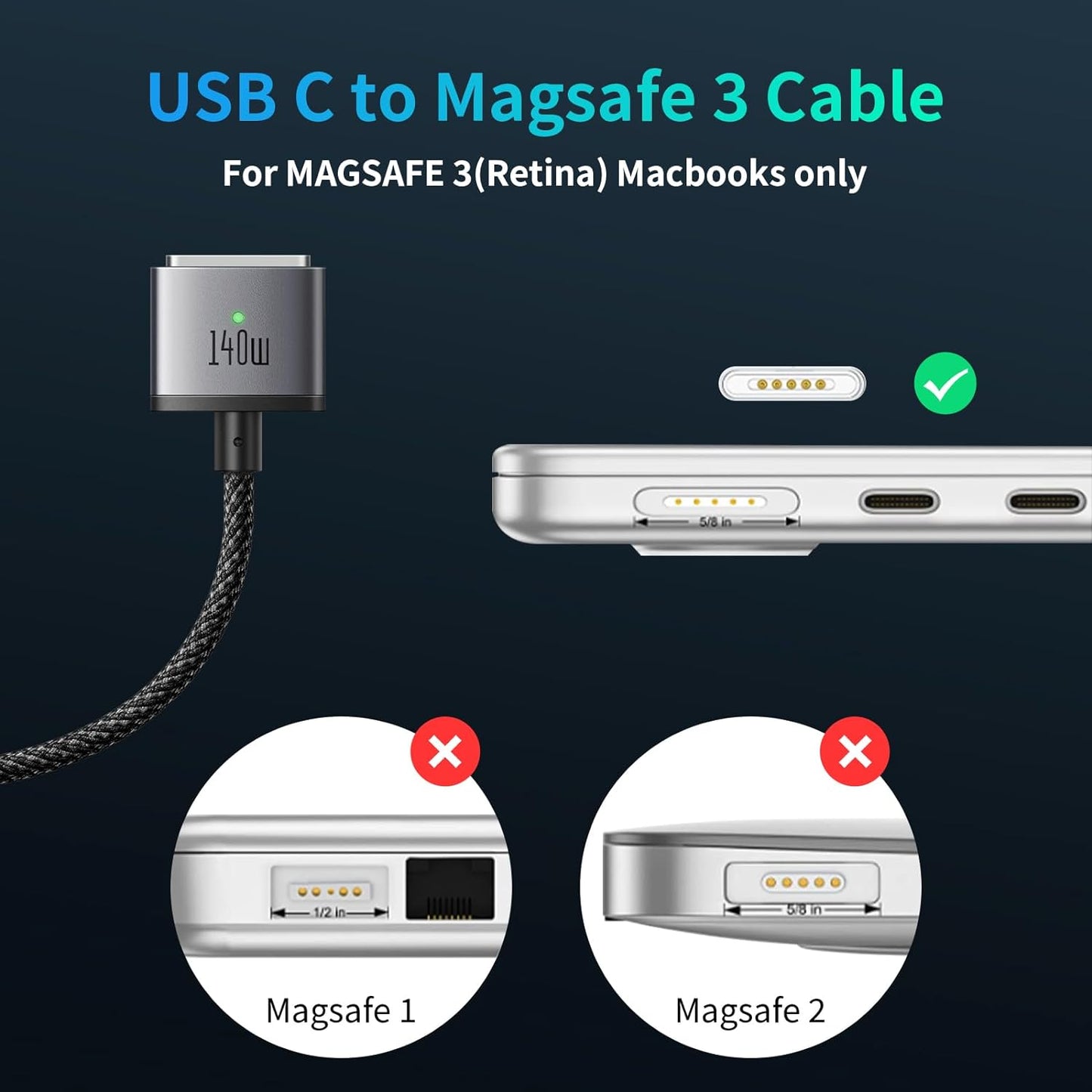 Mcdodo Cable - Magsafe 3 de 140W con LED 2m