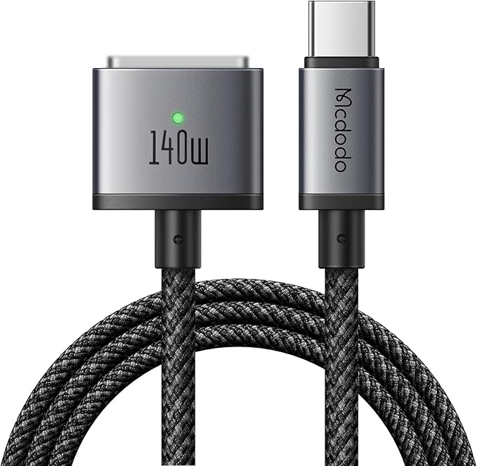 Fast charging cable with '140W' and brand name on a white background