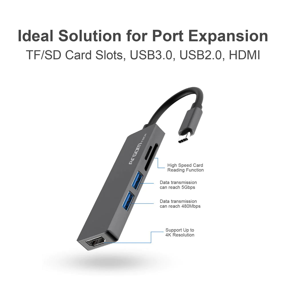 Argom One Axess Hub 5 en 1 HDMI 4K 3X USB 3.0 TF Card Standard Card