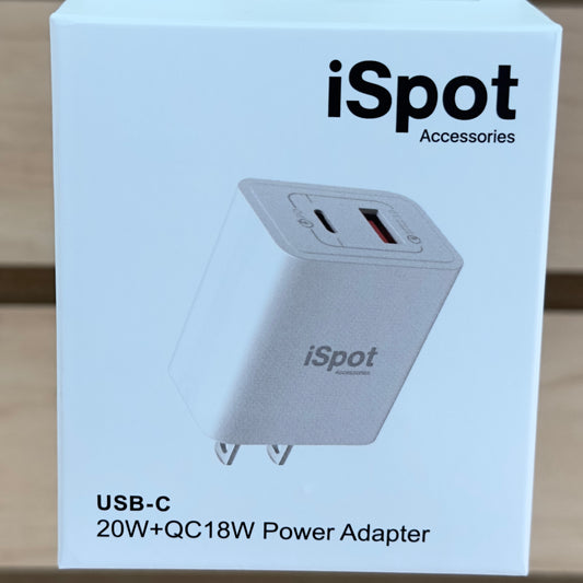 iSpot Cargador 20W + QC18W USB-C Power Adapter