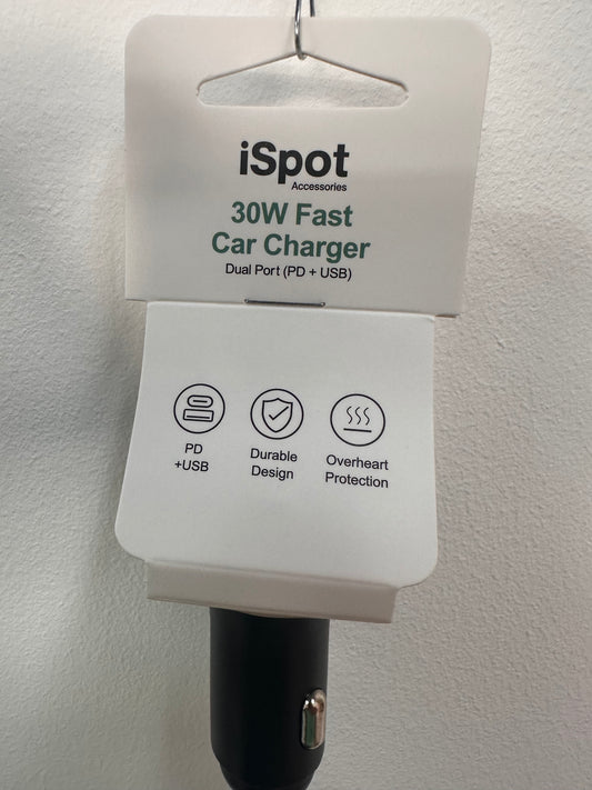 iSpot Cargador de carro 30W USB-C / USB