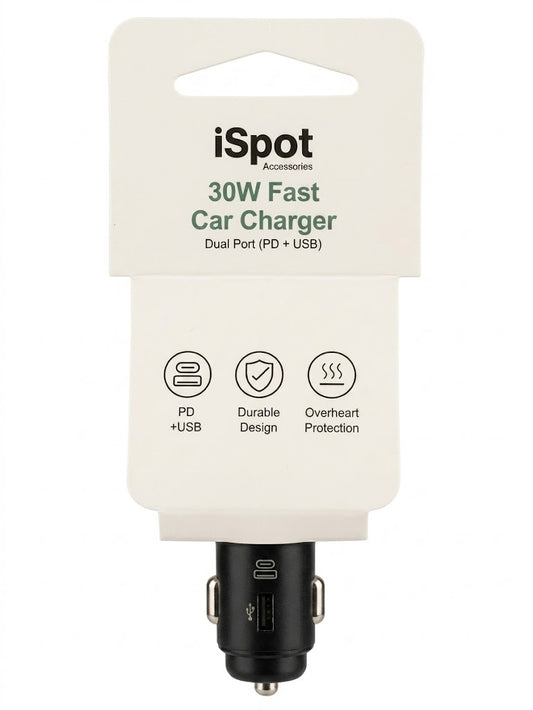 iSpot Cargador de carro 30W USB-C / USB